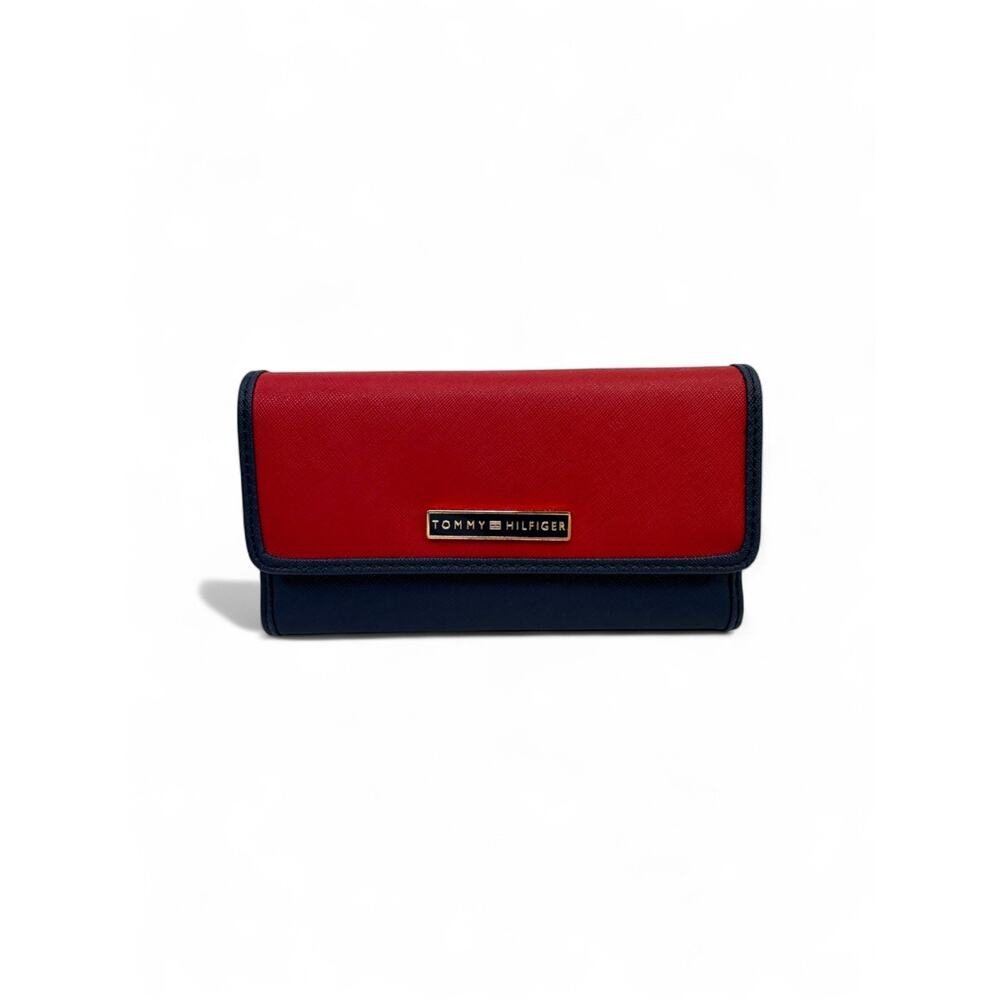 Tommy Hilfiger Red & Blue Leather Trifold Wallet